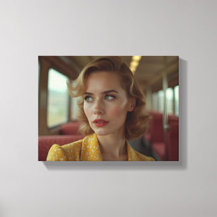 Lienzo Mujer retro vintage en el tren