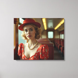 Lienzo Mujer retro vintage en el tren