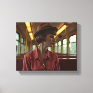 Lienzo Mujer retro vintage en el tren