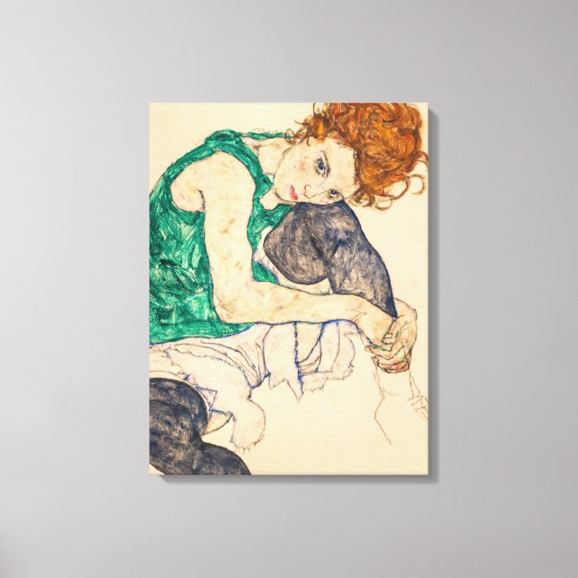 Lienzo Mujer sentada con Bent Knee, 1917 por Egon Schiele (Anverso)