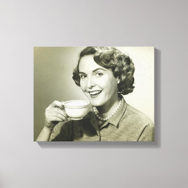 Lienzo Mujer sosteniendo tazas (Anverso)