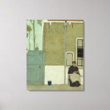 Mujer vieja holandesa frente a su casa