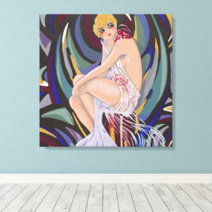 Lienzo Mujer Vintage Art Deco con Cortinas de S. Chompre