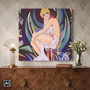 Lienzo Mujer Vintage Art Deco con Cortinas de S. Chompre