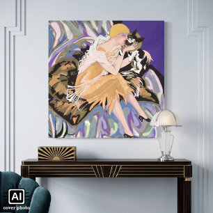 Lienzo Mujer Vintage Art Déco con Gato de S. Chompre