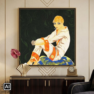 Lienzo Mujer Vintage Art Déco, Fumando de S. Chompre