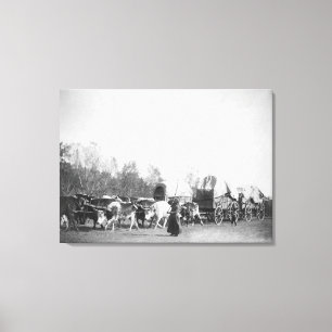 Lienzo Mujer y niño con lanzas en tren Ox