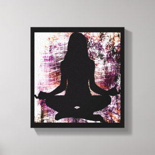 Lienzo Mujer Zen Púrpura haciendo Yoga Meditación en Lien