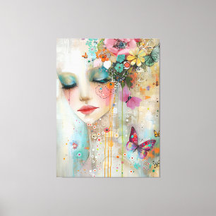 Lienzo Mujeres artísticas, flores y mariposas