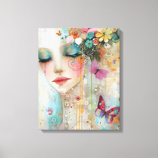 Lienzo Mujeres artísticas, flores y mariposas (Anverso)