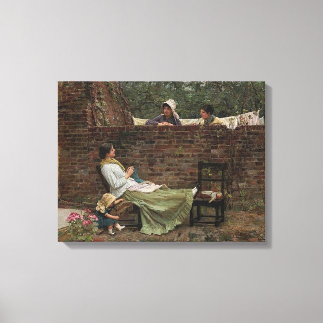 Lienzo Mujeres Chateando sobre la pared del jardín (Gossi (Anverso)