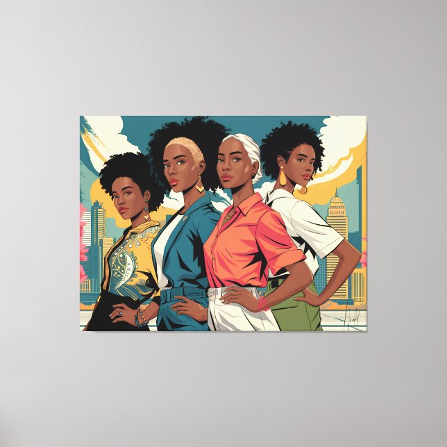 Lienzo Mujeres empoderadas en la moda urbana (Anverso)