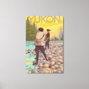 Lienzo Mujeres Pesca con mosca - Yukón, Alaska