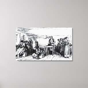 Lienzo Mujeres y niños haciendo zapatos