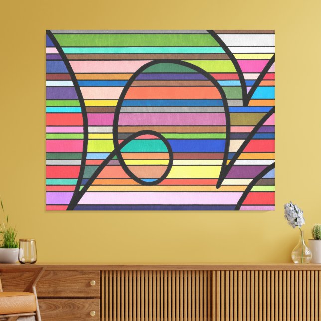 Lienzo Multicolor a rayas abstracto de las curvas negras (Insitu (Sala de estar))