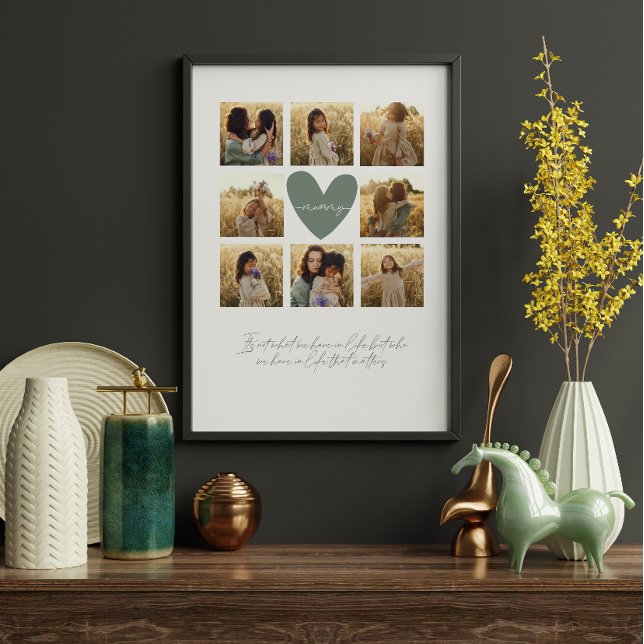 Lienzo Mummy multi foto corazón sabio cita verde elegante (Subido por el creador)