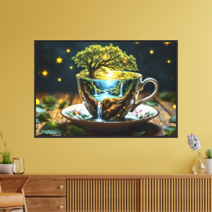 Lienzo Mundo en miniatura de taza de té de fantasía casca