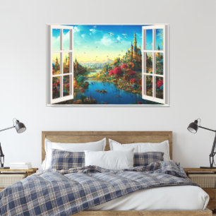 Lienzo Mundo Mágico de Fantasía Ventana Falsa Habitación 