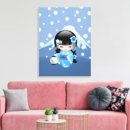 Lienzo Muñeca Kokeshi de Invierno - Geisha de la Montaña