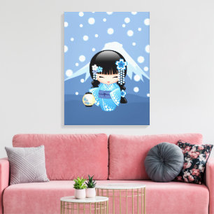 Lienzo Muñeca Kokeshi de Invierno - Geisha de la Montaña