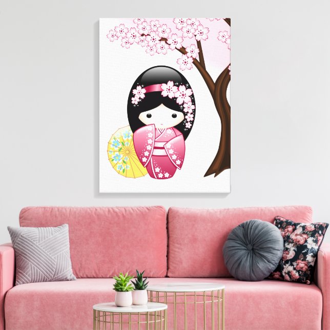 Lienzo Muñeca Kokeshi de primavera - Chica Geisha japonés (Insitu (Sala de estar))