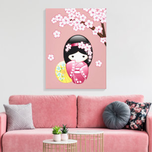 Lienzo Muñeca Kokeshi de Primavera - Geisha Japonesa Ador