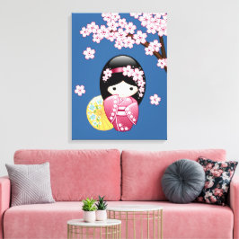 Lienzo Muñeca Kokeshi de Primavera - Geisha Japonesa Ador