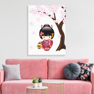 Lienzo Muñeca Kokeshi de Sakura - Chica Geisha Japonesa A