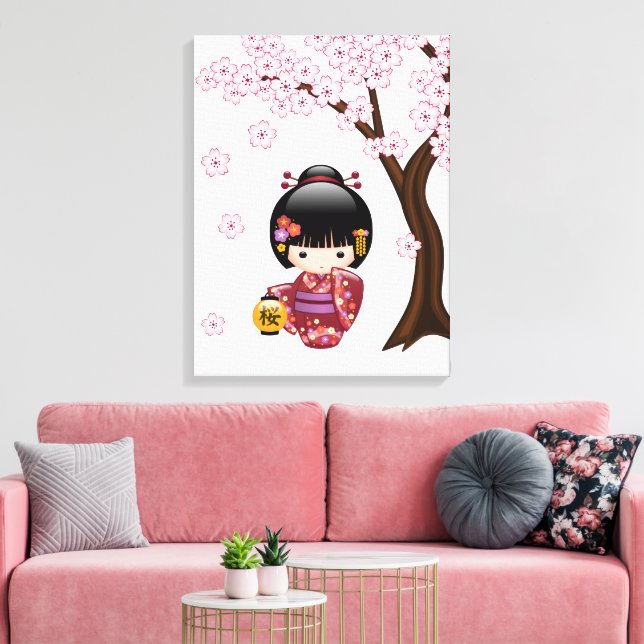 Lienzo Muñeca Kokeshi de Sakura - Chica Geisha Japonesa A (Insitu (Sala de estar))