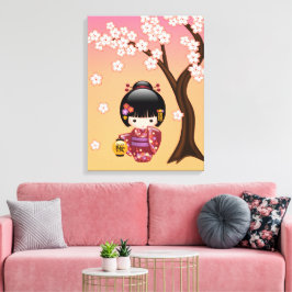 Lienzo Muñeca Kokeshi de Sakura - Muchacha Geisha en Melo