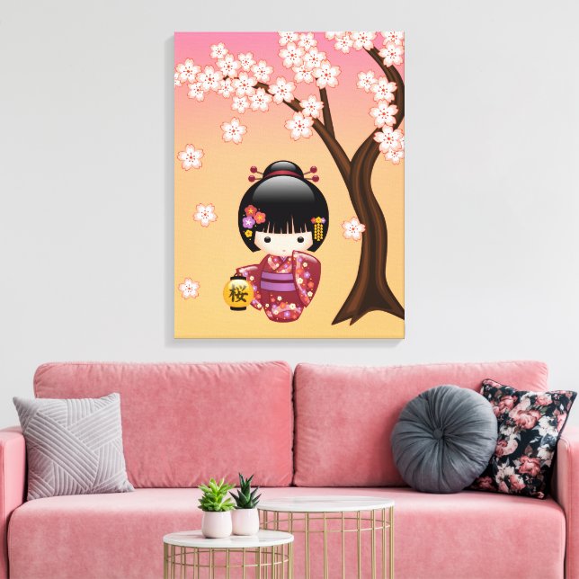 Lienzo Muñeca Kokeshi de Sakura - Muchacha Geisha en Melo (Insitu (Sala de estar))