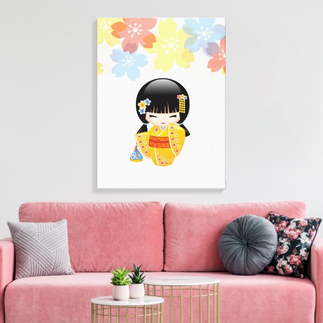 Lienzo Muñeca Kokeshi de Verano - Geisha con Kimono Amari (Insitu (Sala de estar))