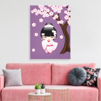 Muñeca Kokeshi kimono blanca - Chica Geisha lindo