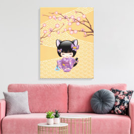 Lienzo Muñeca Kokeshi Neko - Chica Geisha con Orejas de G