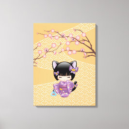 Lienzo Muñeca Kokeshi Neko - Chica Geisha con Orejas de G