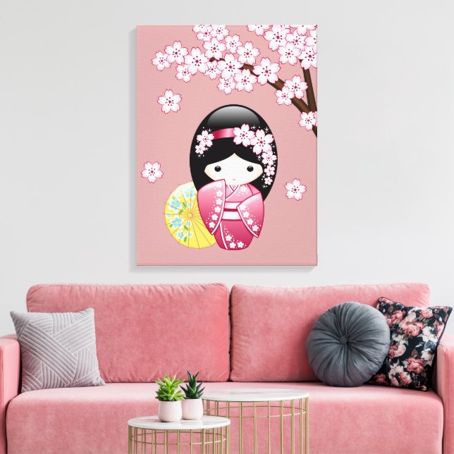Lienzo Muñeca Kokeshi primavera - Geisha japonesa suave e (Insitu (Sala de estar))