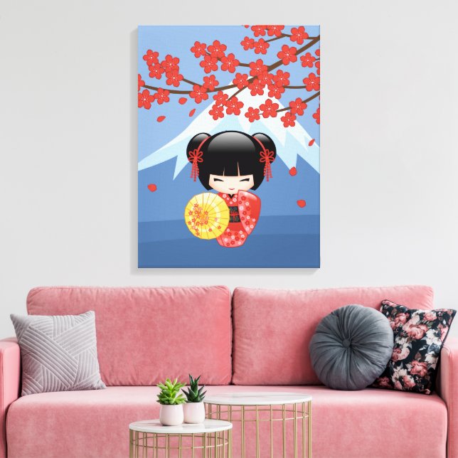 Lienzo Muñeca Kokeshi Sakura Roja - Niña Geisha Adorable (Insitu (Sala de estar))