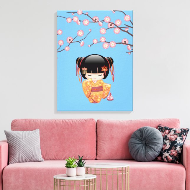 Lienzo Muñeca Kokeshi Ume - Geisha Japonesa Azul (Insitu (Sala de estar))