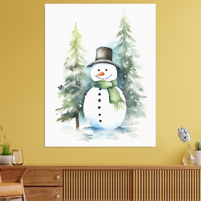 Lienzo Muñeco de nieve de invierno en acuarela (Insitu (Sala de estar))
