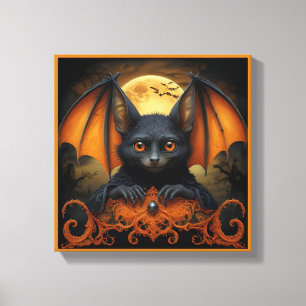 Lienzo murciélago de halloween naranja y negro