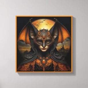 Lienzo murciélago de halloween naranja y negro