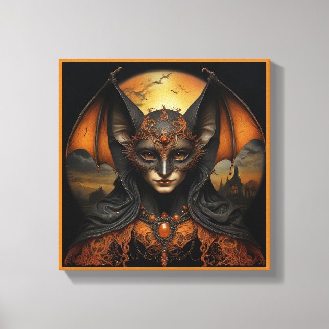 Lienzo murciélago de halloween naranja y negro (Anverso)