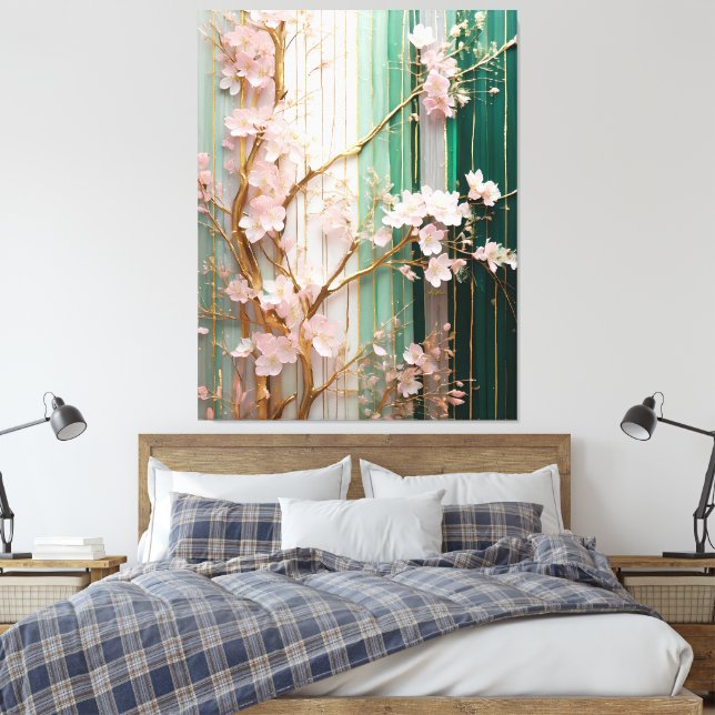 Lienzo Muro de florecimiento de cerezos en flor (Insitu(Dormitorio))