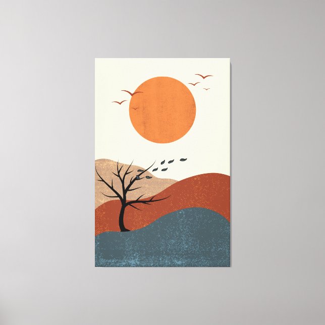 Lienzo Muro de Ilustracion rojo, Naranja y beige (Anverso)