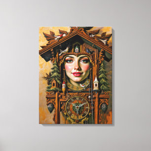 Lienzo “Musa Atemporal” – Un retrato de reloj de cucú