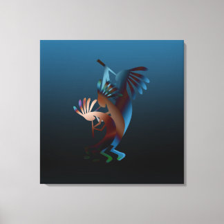 Lienzo Música azul de Kokopelli de 28,5"x28,5"