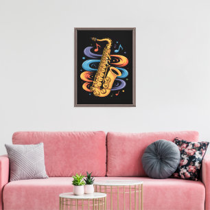 Lienzo Música de Saxofón Colorida Flujo Instrumento de Ja