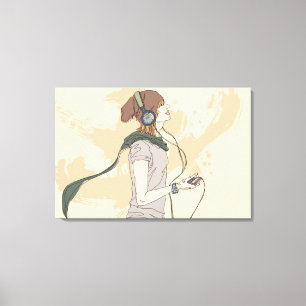 Lienzo Música que escucha de la mujer joven