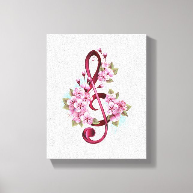 Lienzo Musical treble clef notes with Sakura flowers (Anverso)