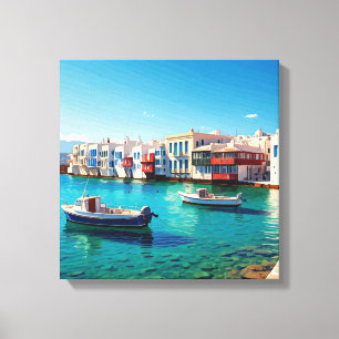 Lienzo Mykonos Grecia Islas Griegas barcos